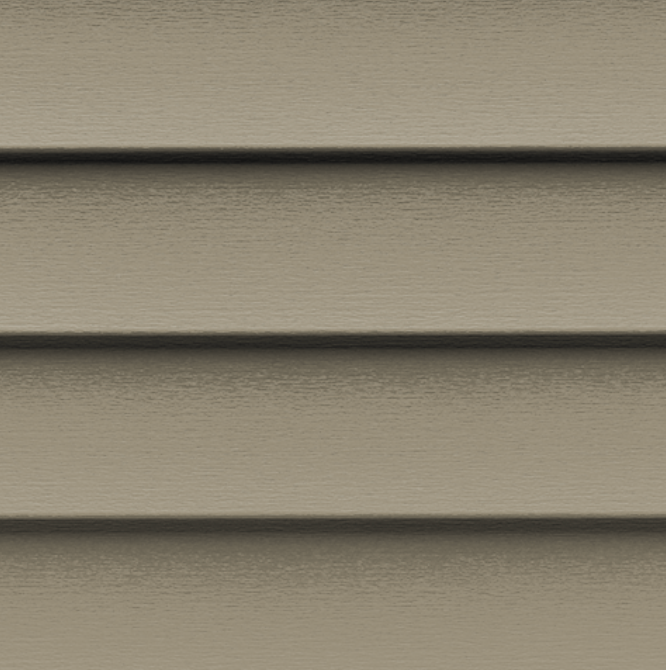 A close up of a tan vinyl siding on a house.