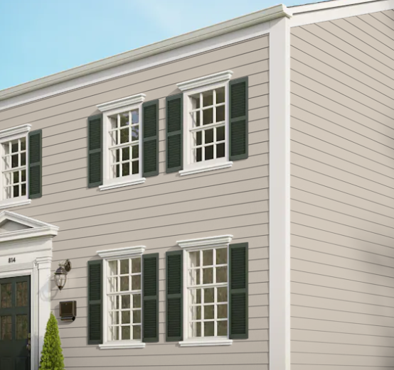 A house with a lot of windows and black shutters