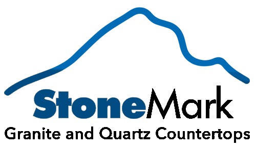 StoneMark logo with blue mountain outline and black text,