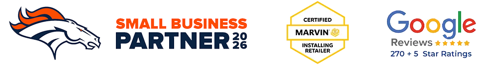 Denver Broncos partner logo displayed on the Five Seasons Windows and Doors website