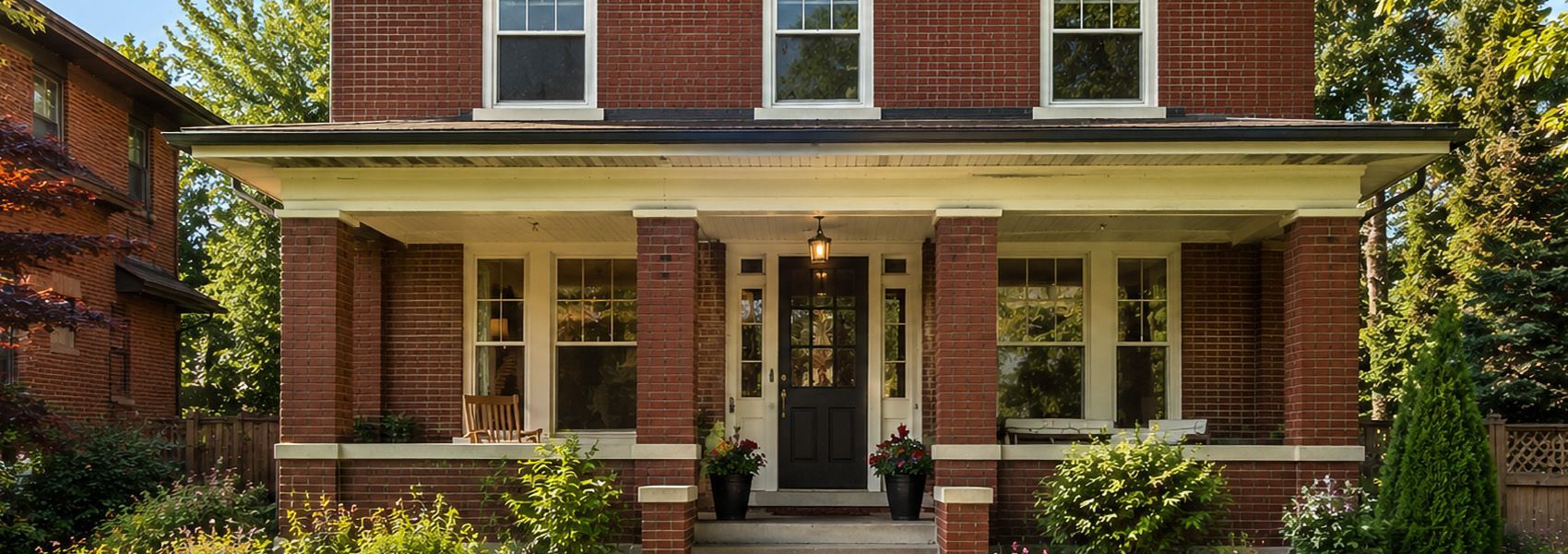 Well-preserved historic Denver Foursquare home with period divided-lite windows and front porch