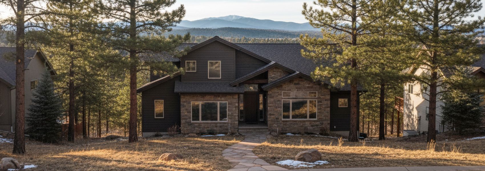 Colorado foothills neighborhood with homes featuring modern energy efficient replacement windows