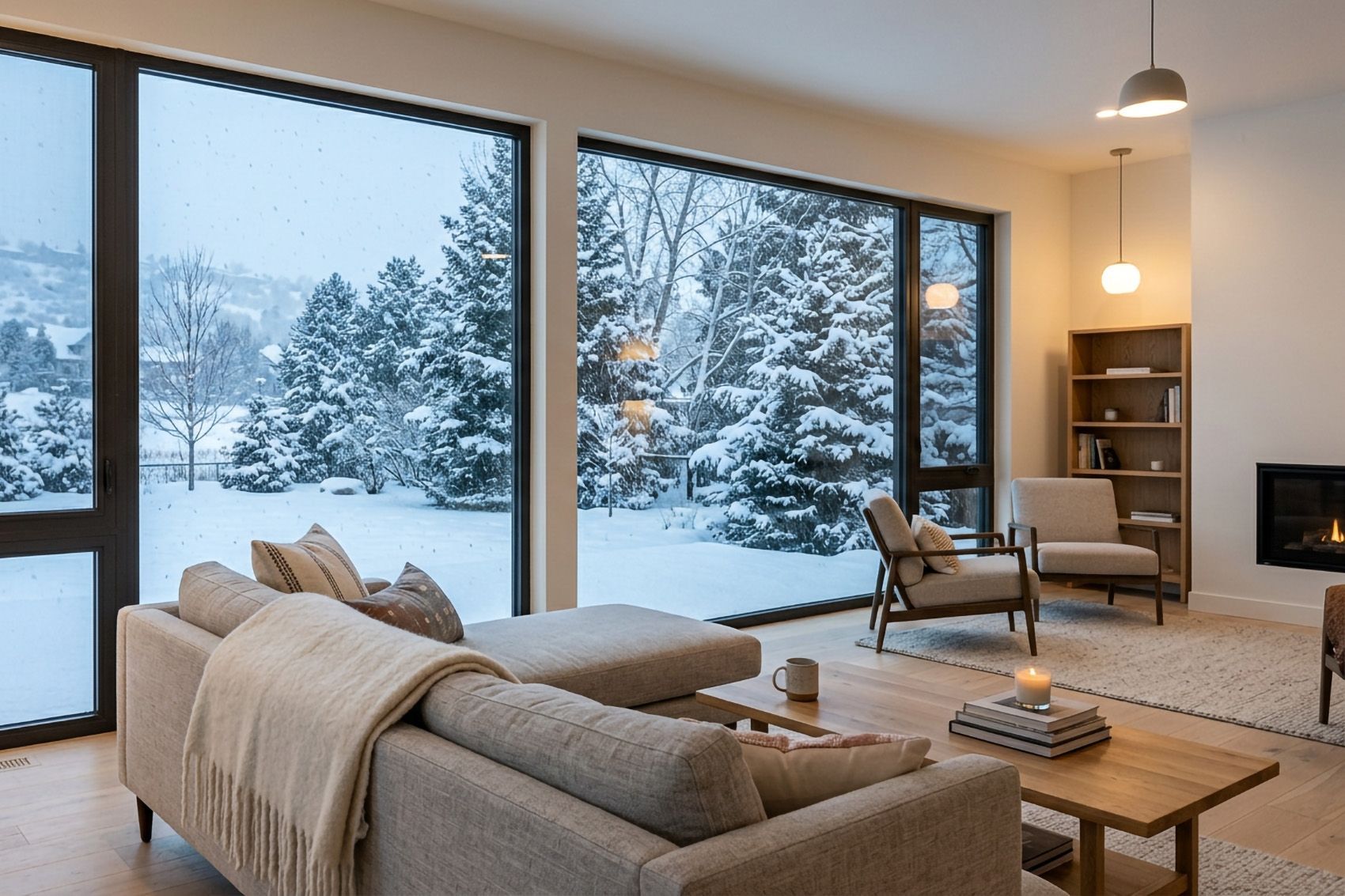 Professional installers leveling double hung windows during installation in Colorado mountain home