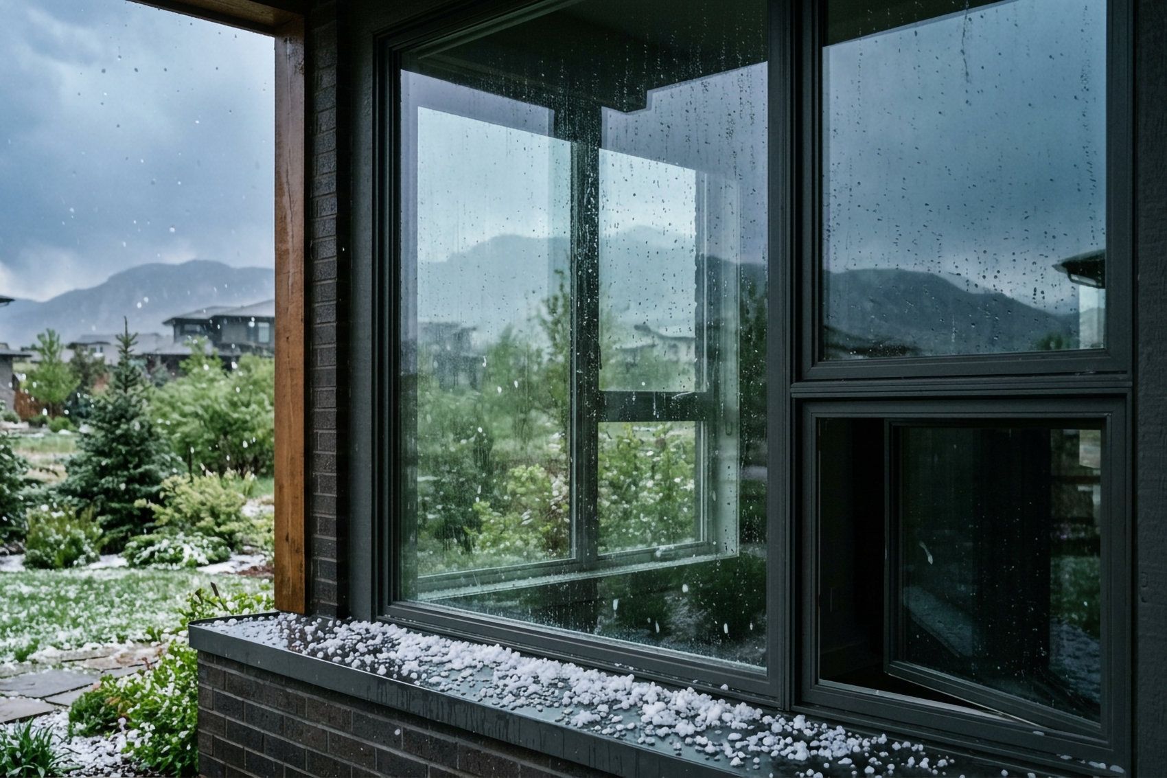 Professional installers leveling double hung windows during installation in Colorado mountain home