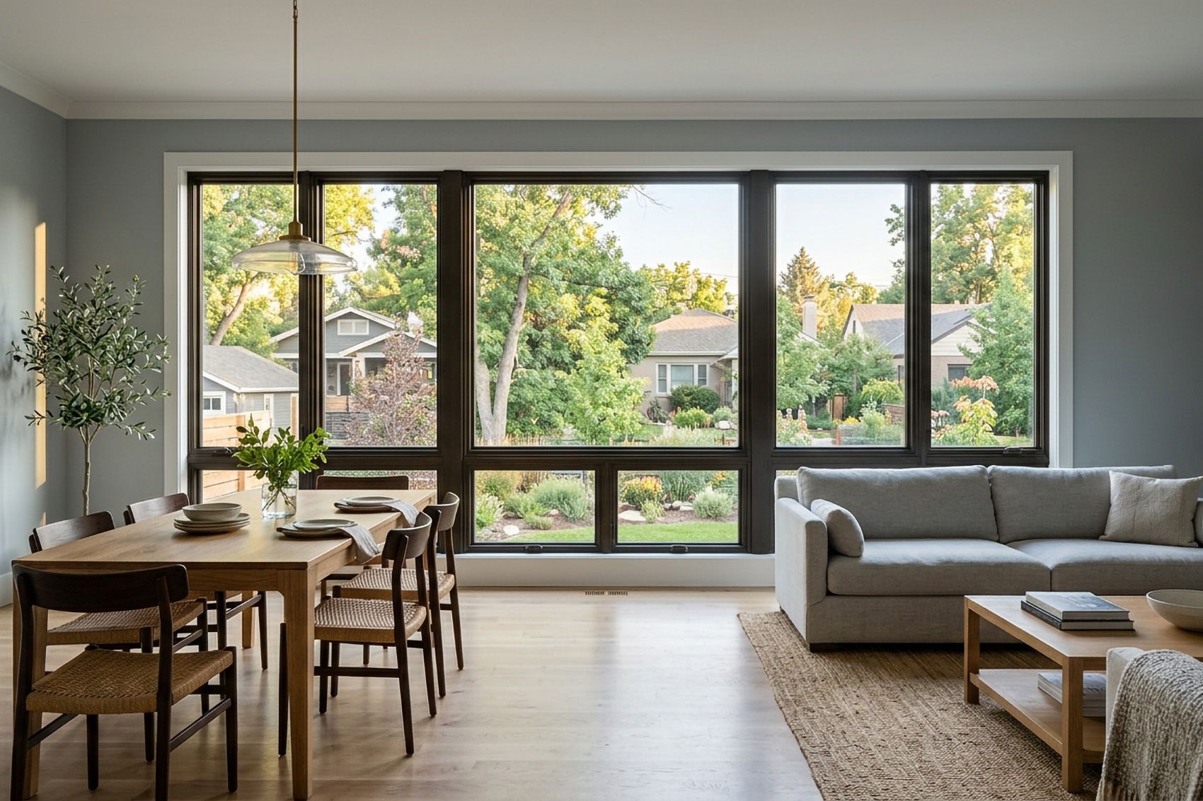 Professional installers leveling double hung windows during installation in Colorado mountain home
