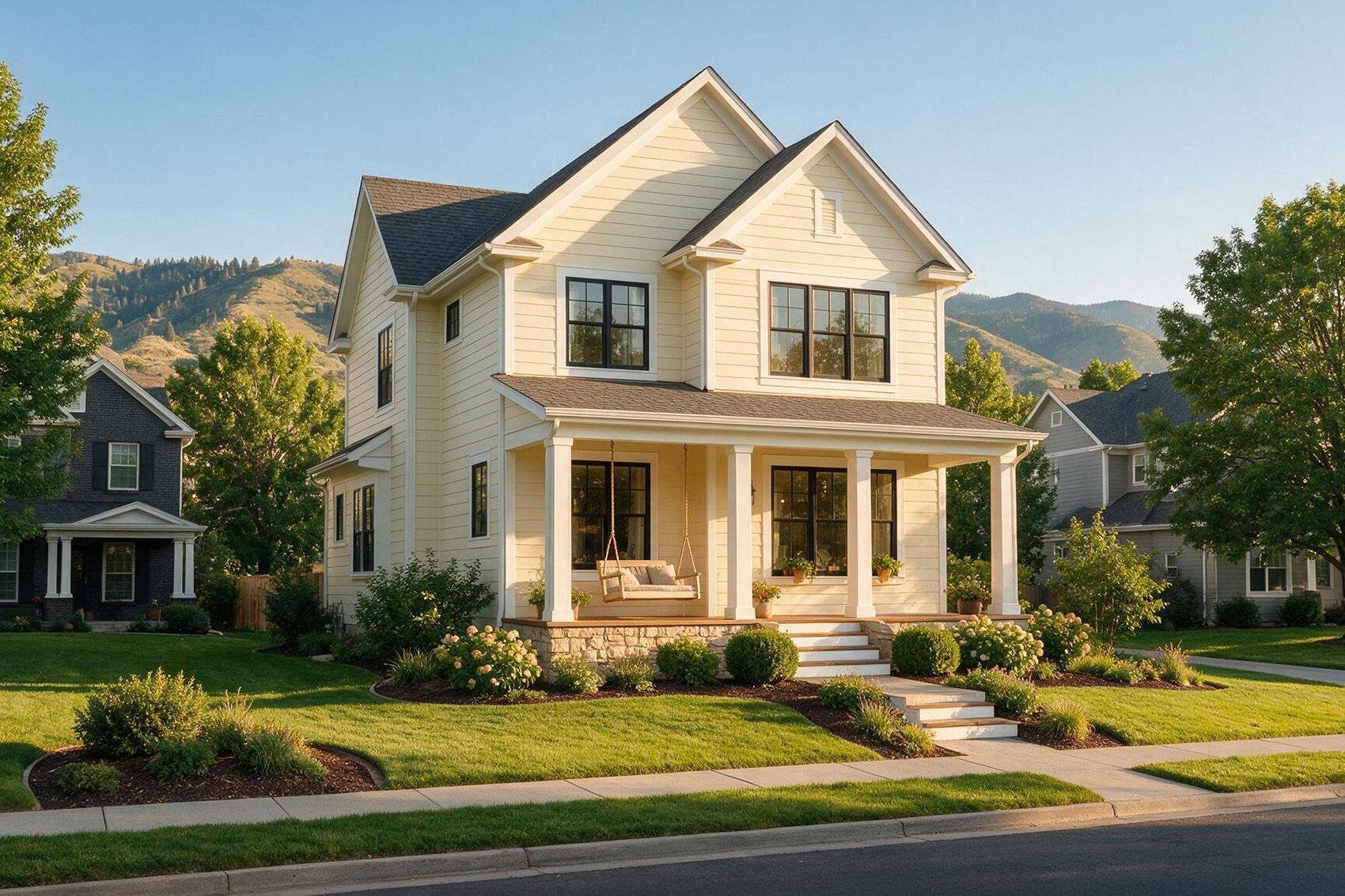 Professional installers leveling double hung windows during installation in Colorado mountain home