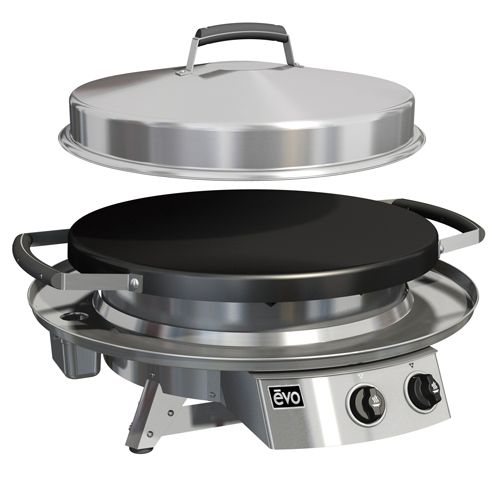 A stainless steel grill with a lid on top of it.