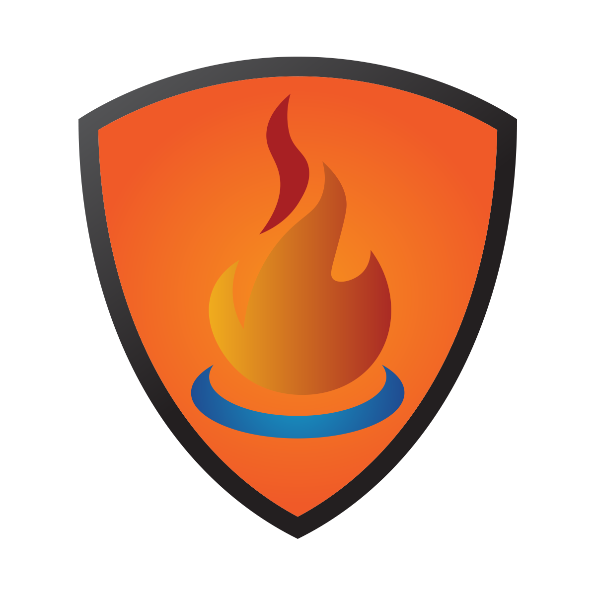 A shield with a flame inside of it