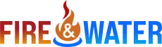 A logo for fire and water with a flame in the middle.
