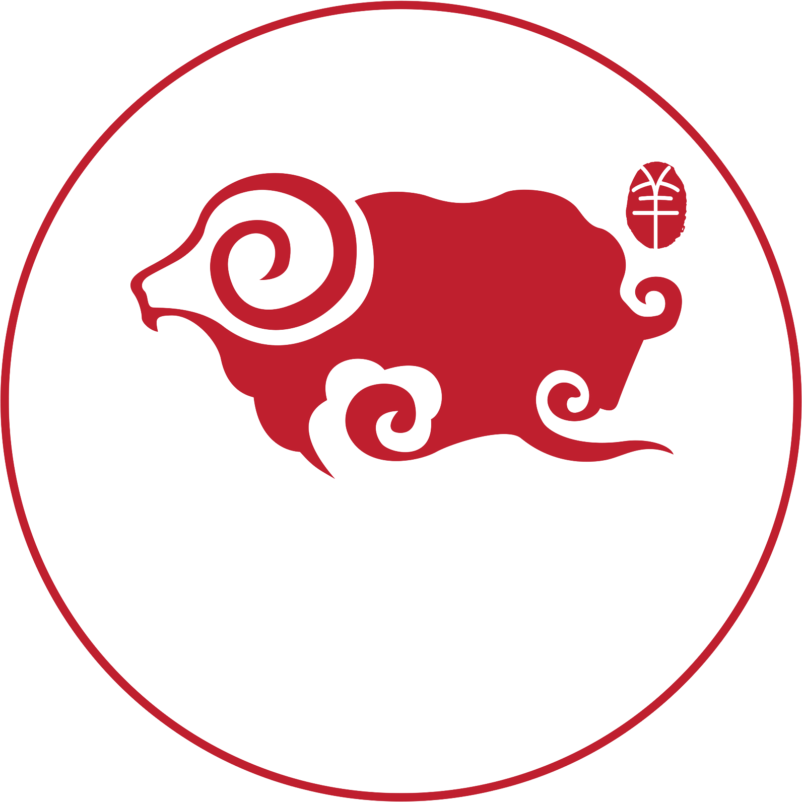 Red stylized ram or sheep logo inside a red circle on a white background