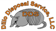 Dillo Disposal Service, LLC logo with gray armadillo and orange “DDS” text