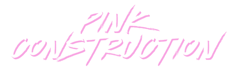 A pink construction logo with a woman holding a hammer.