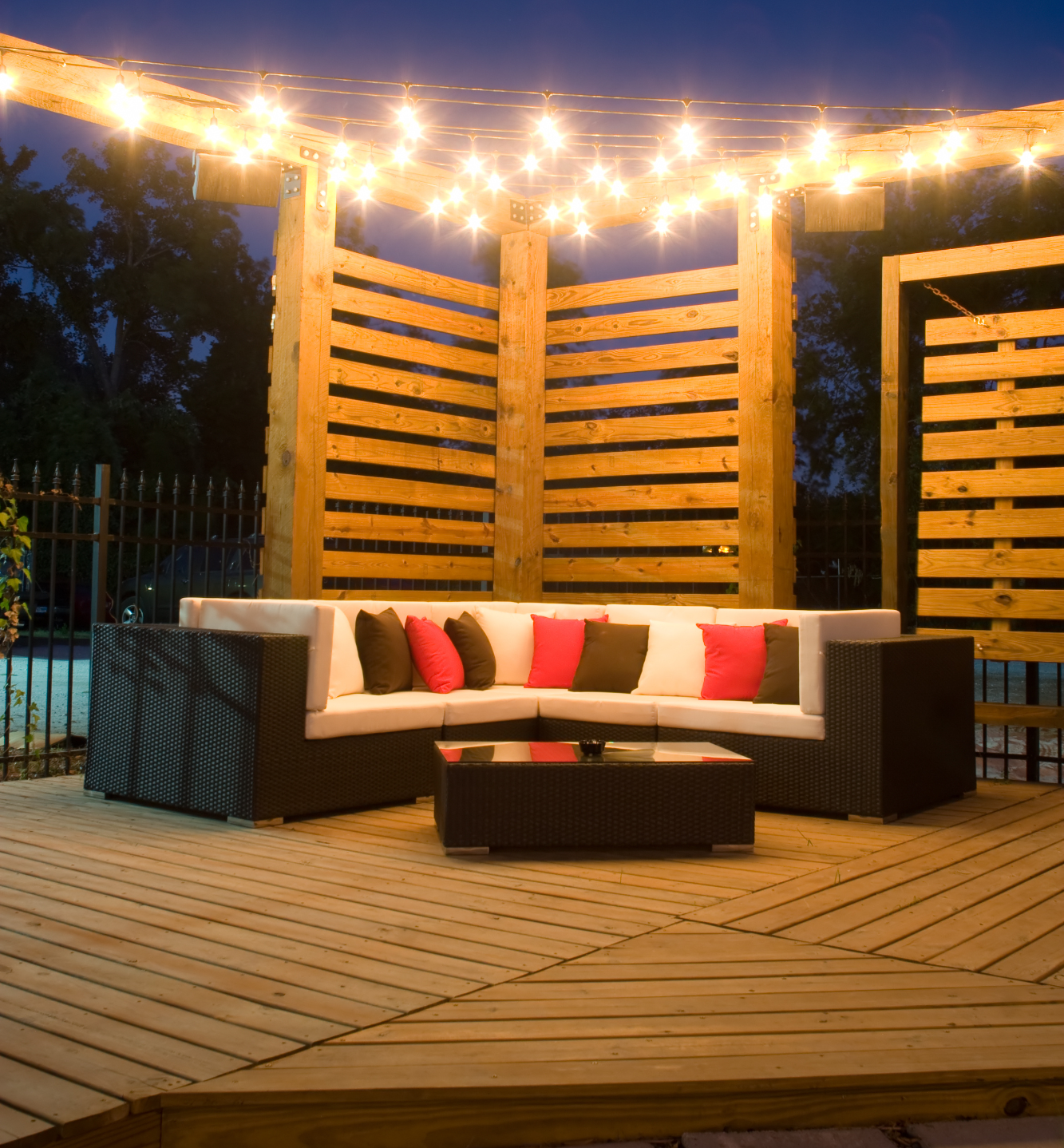 string lights on deck