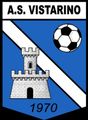 Stemma della squadra di calcio AS Vistarino con un castello, un pallone da calcio, sfondo blu e la scritta