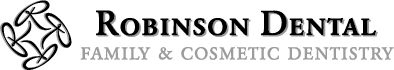 Logo for Robinson Dental: text "Robinson Dental" with "Family & Cosmetic Dentistry" below, and a circular design.