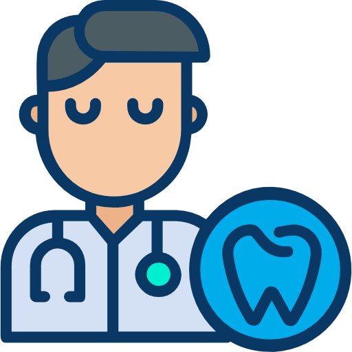 Un icono de un dentista con un estetoscopio y un diente.