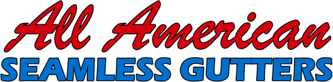 A red and blue logo for all american seamless gutters
