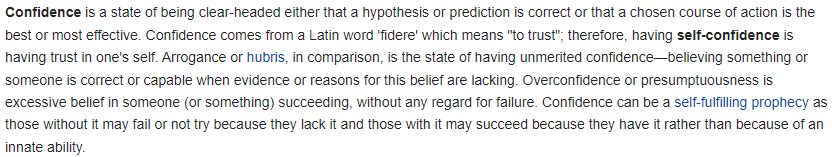 Confidence definition according to Wikipedia