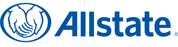 Allstate logo: Blue hands cradled inside a blue circle, with the word "Allstate" in blue next to it.