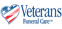 Veterans Funeral Care logo with red, white, and blue heart-shaped flag icon and blue text
