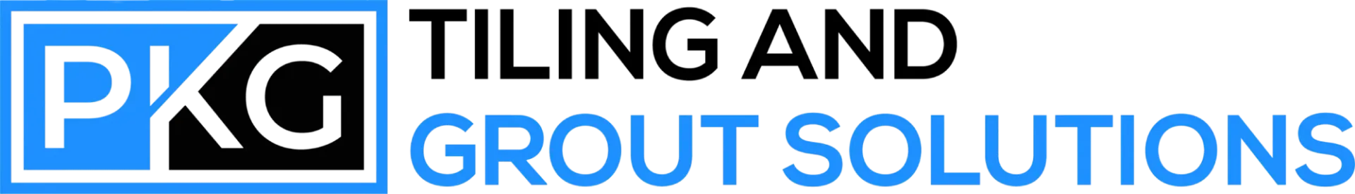 PKG Tiling and Grout Solutions logo with blue and white text and a tiled icon