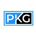 Blue and black PKG logo in a rectangular border