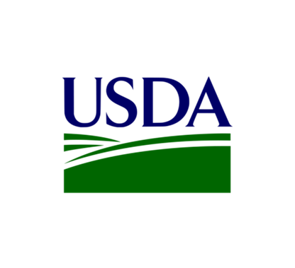 USDA logo in blue and green with stylized green fields beneath the letters