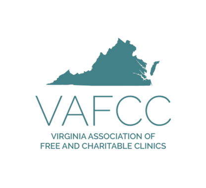 Logo for Virginia Association of Free and Charitable Clinics in teal with Virginia silhouette