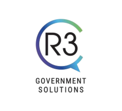 R3 Government Solutions logo with blue and green circular arrow around black “R3” text