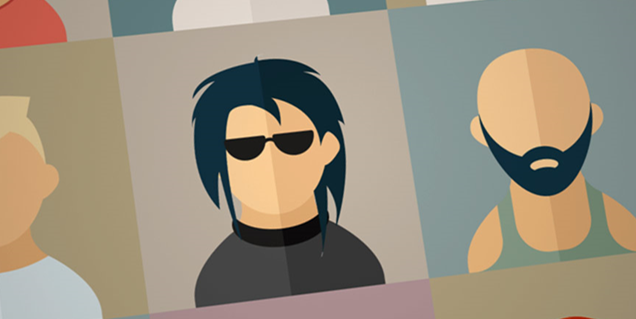 A man with sunglasses and a beard is surrounded by other men.