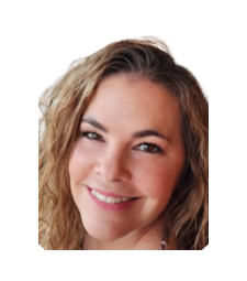 Smiling woman with short wavy hair on a white background