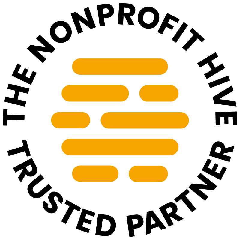 The Nonprofit Hive trusted partner logo with black text and orange horizontal bars in a circular mark