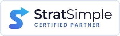 StratSimple Certified Partner logo with blue “S” icon and dark blue text on white background