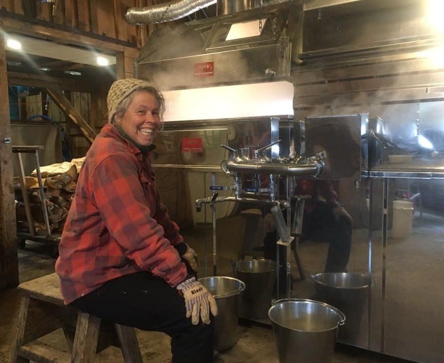 Picture of Helen Isham making maple syrup
