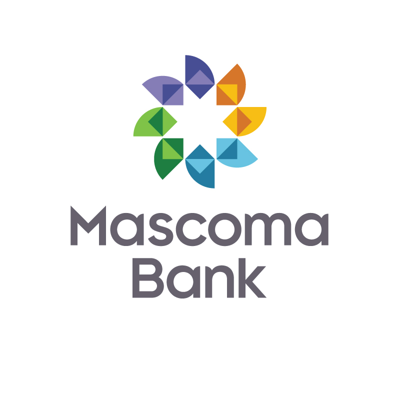 A colorful logo for mascoma bank with a flower in the middle.