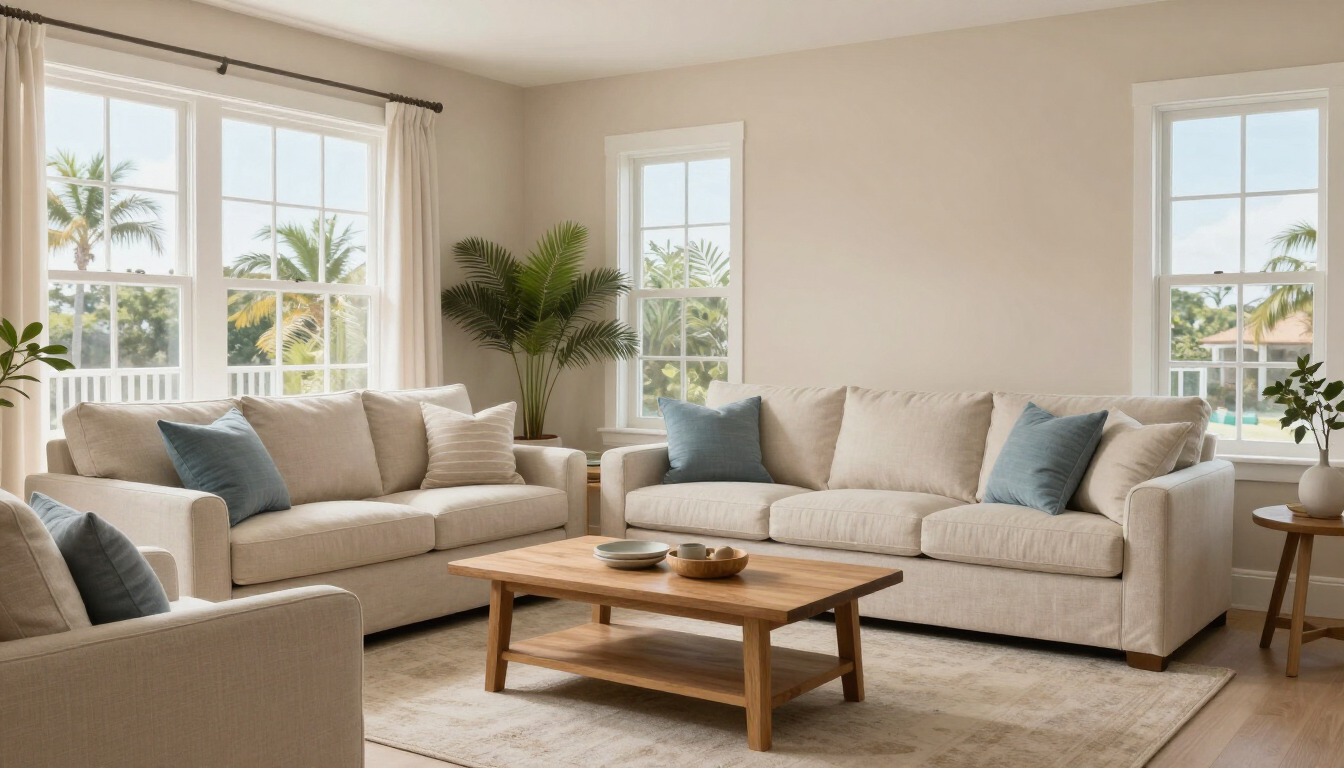 Fresh interior painting in Brandon FL with a bright neutral living room