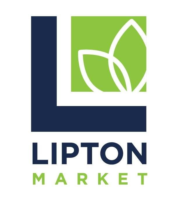 Lipton Market logo: dark blue "L" shape with green square and leaf design, text "Lipton Market".