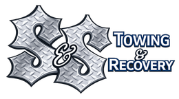 Silver “S&S Towing & Recovery” logo with stylized metallic letters on a white background
