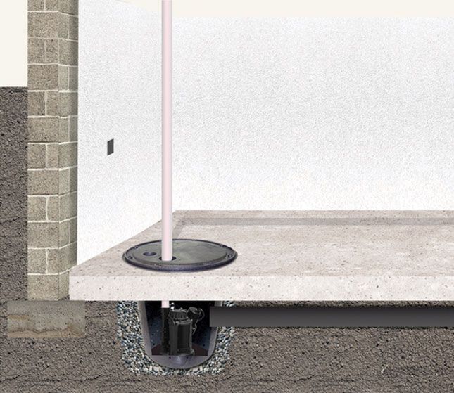 White flagpole mounted on a concrete patio beside a brick wall, with a hidden anchor base below.