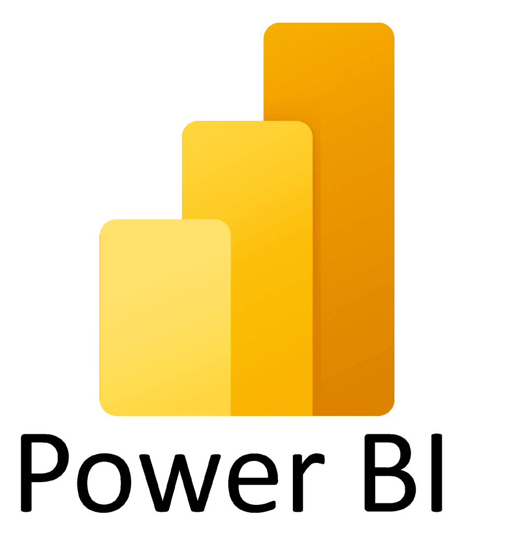 The power bi logo is a yellow bar graph on a white background.