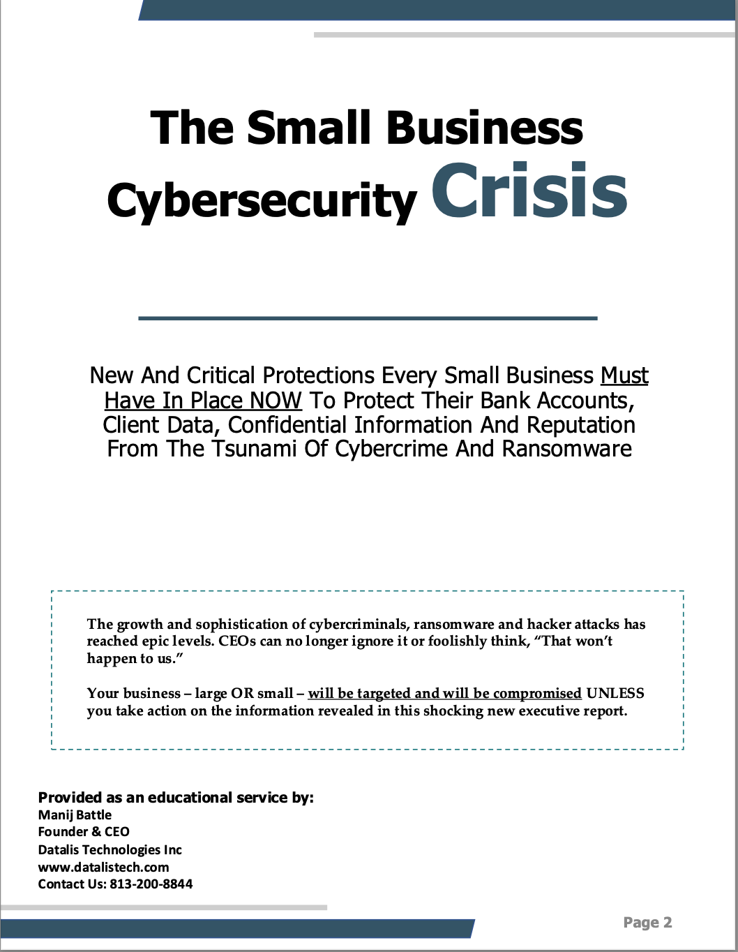 The cover of a book titled the small business cybersecurity crisis.
