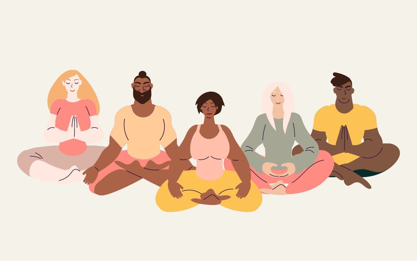 A group of people are sitting in a lotus position.