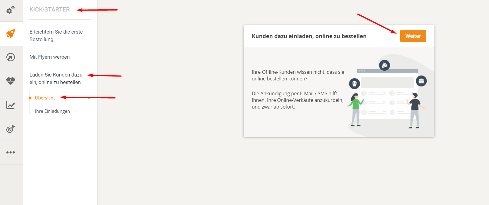 Benutzeroberfläche mit einer Seitenleiste und einer Seite mit Text und einem