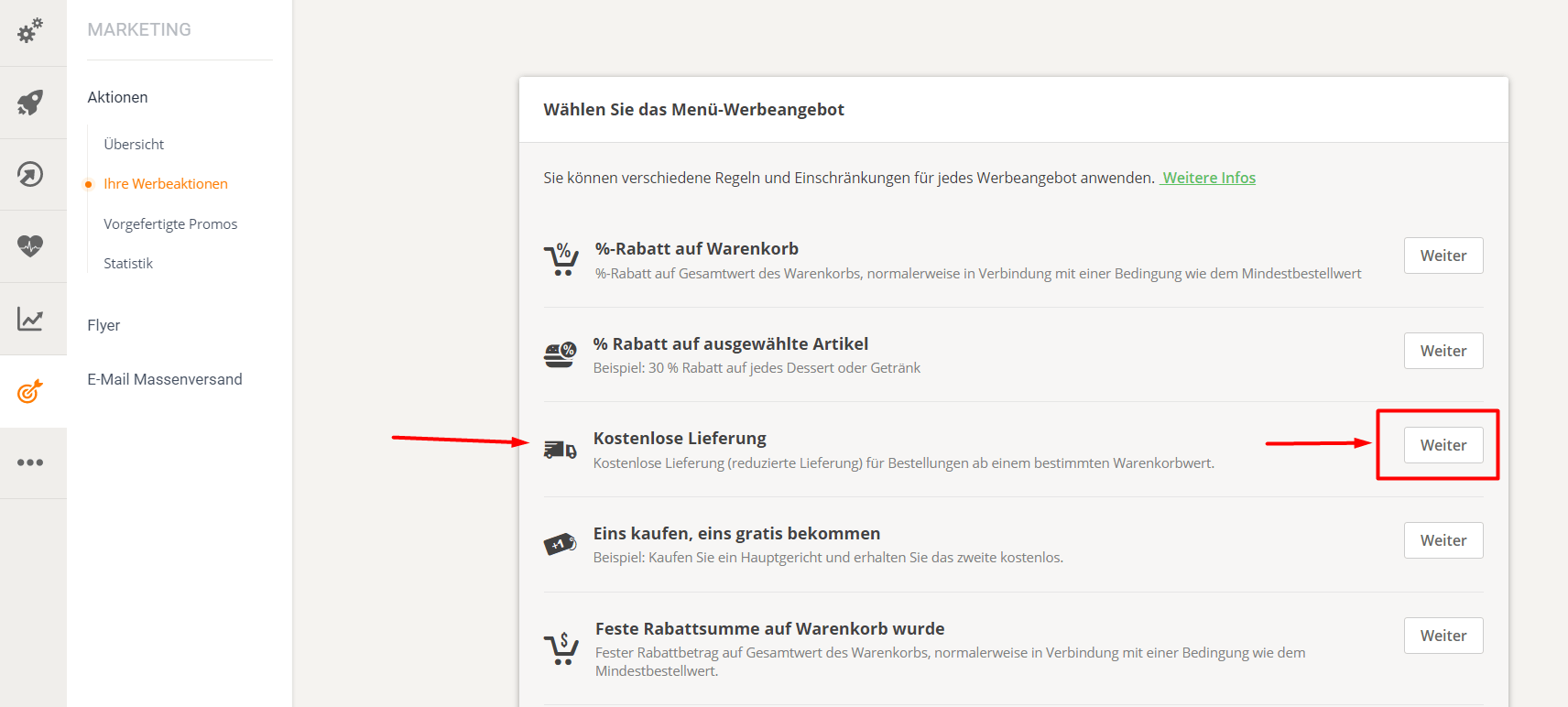 Ein Bildschirm mit einem Menü auf der linken Seite und einem Formular mit einer Liste von Optionen auf der rechten Seite; der Fokus liegt auf einer Schaltfläche mit der Bezeichnung „Bearbeiten“.