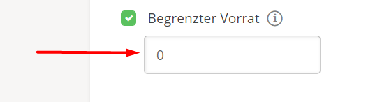 Ein Feld mit der Zahl „0“ ist durch einen roten Pfeil gekennzeichnet. Das Feld trägt die Aufschrift „Begrenzter Vorrat“.