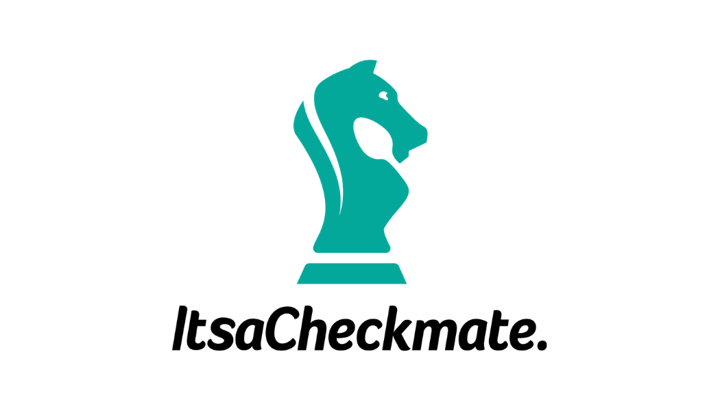 Türkisfarbene Springer-Schachfigur, Schriftzug „ItsaCheckmate“.