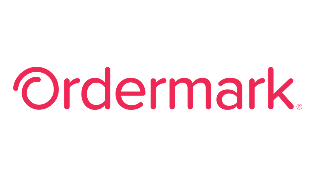 Ordermark-Logo in Rosa, ein kursives „O“ am Anfang, gefolgt von „rdermark“.