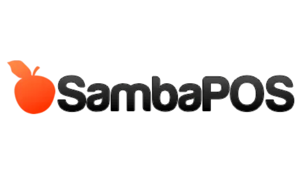 SambaPOS-Logo: Oranger Apfel mit Blattsymbol neben dem dunkelgrauen Text „SambaPOS“.