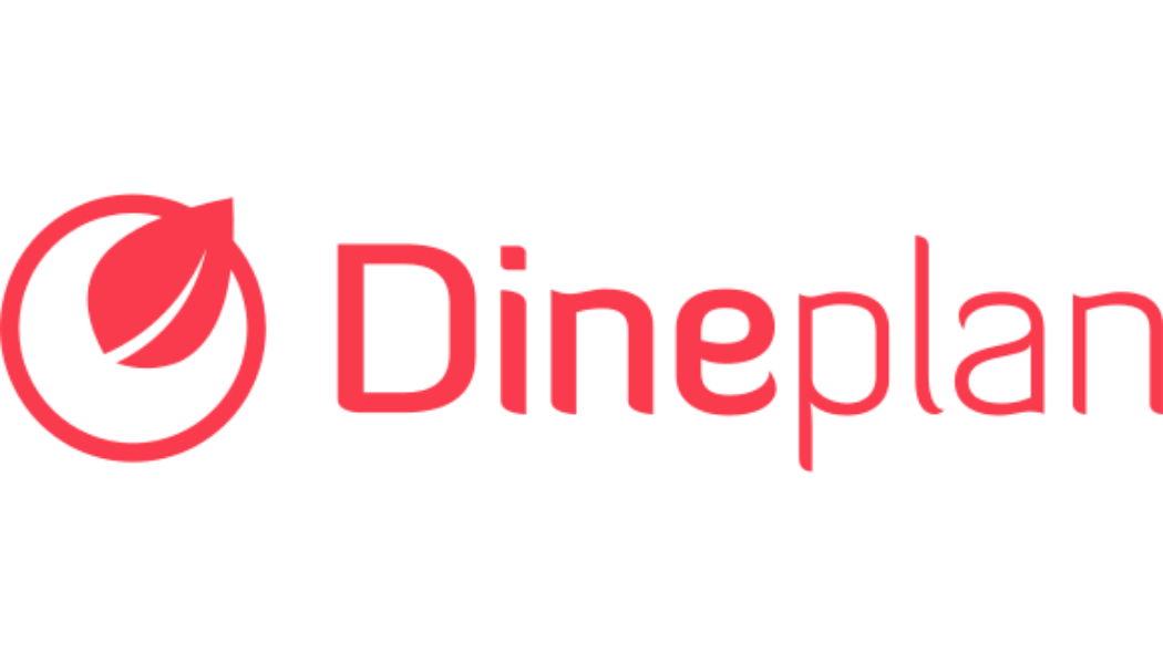 Dineplan-Logo mit einem roten Blatt in einem Kreis neben dem Wort „Dineplan“ in Rot.
