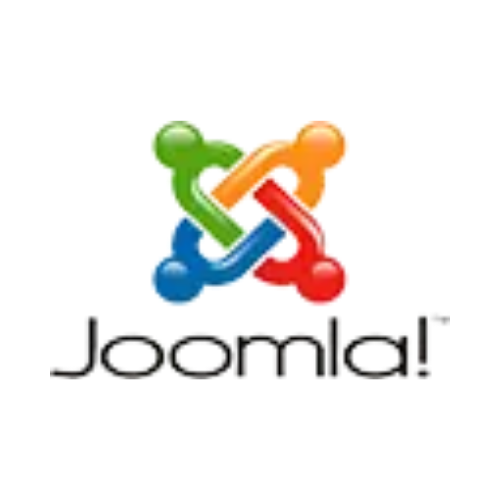 Joomla!-Logo: Bunte, ineinander verschlungene Figuren in Grün, Orange, Rot und Blau mit dem Schriftzug „Joomla!“.
